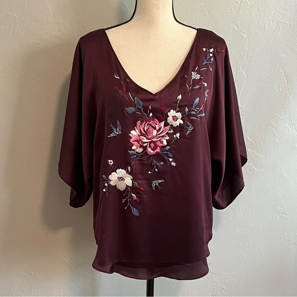 Whbm White House Black Market Top Purple Floral Kimono Blouse size small - Picture 3 of 9